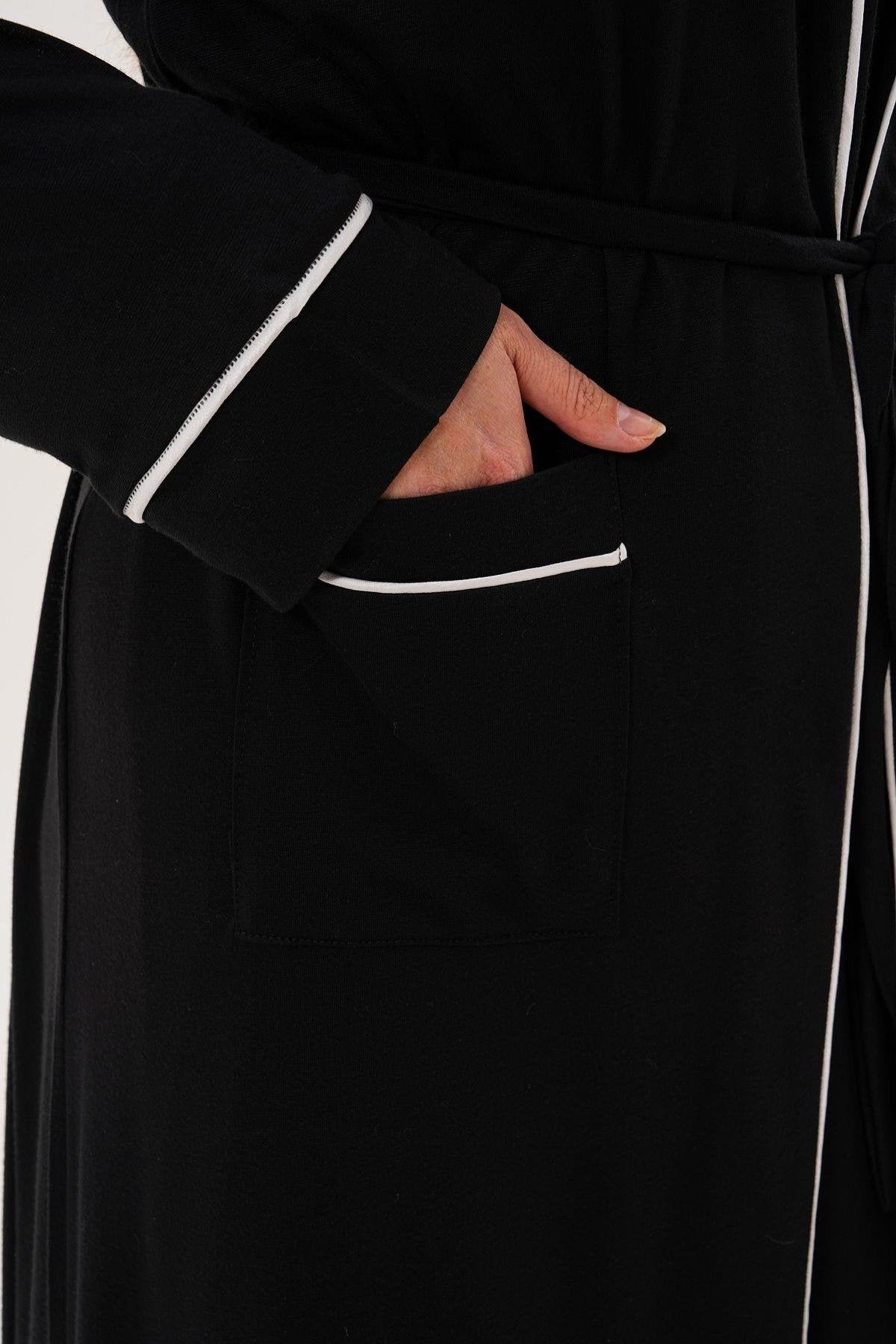 Sabahlık Gecelik Pijama 4'lü Set Siyah - 6335