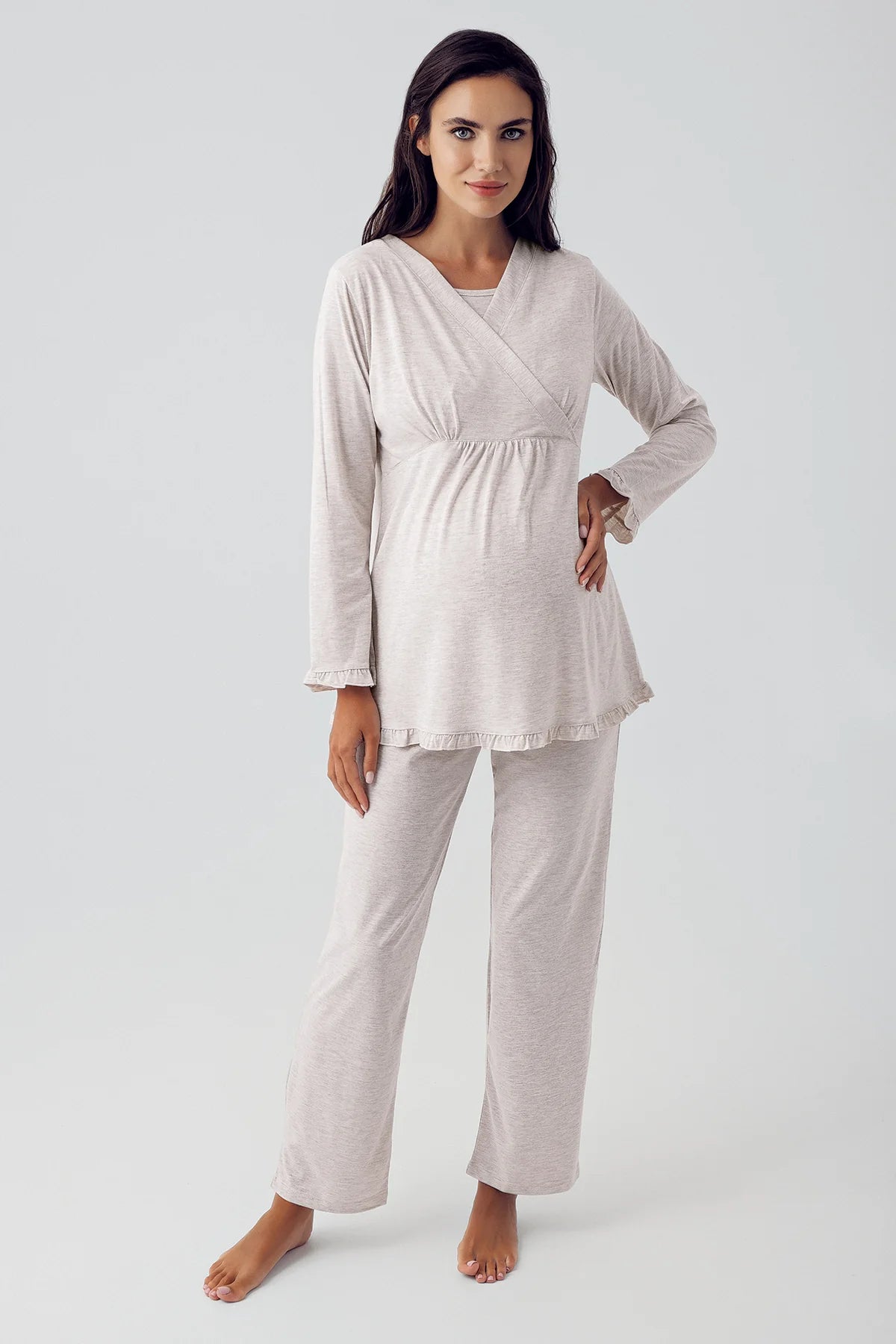 Gizli Emzirme Özellikli Uzun Kollu Lohusa Hamile Pijama Takımı - 13201
