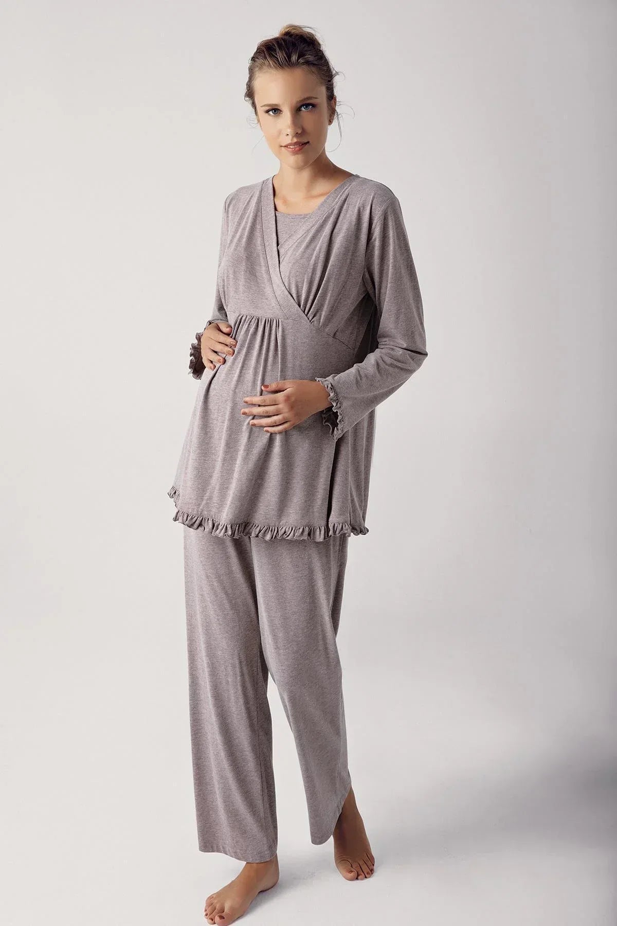 Gizli Emzirme Özellikli Uzun Kollu Lohusa Hamile Pijama Takımı - 13201