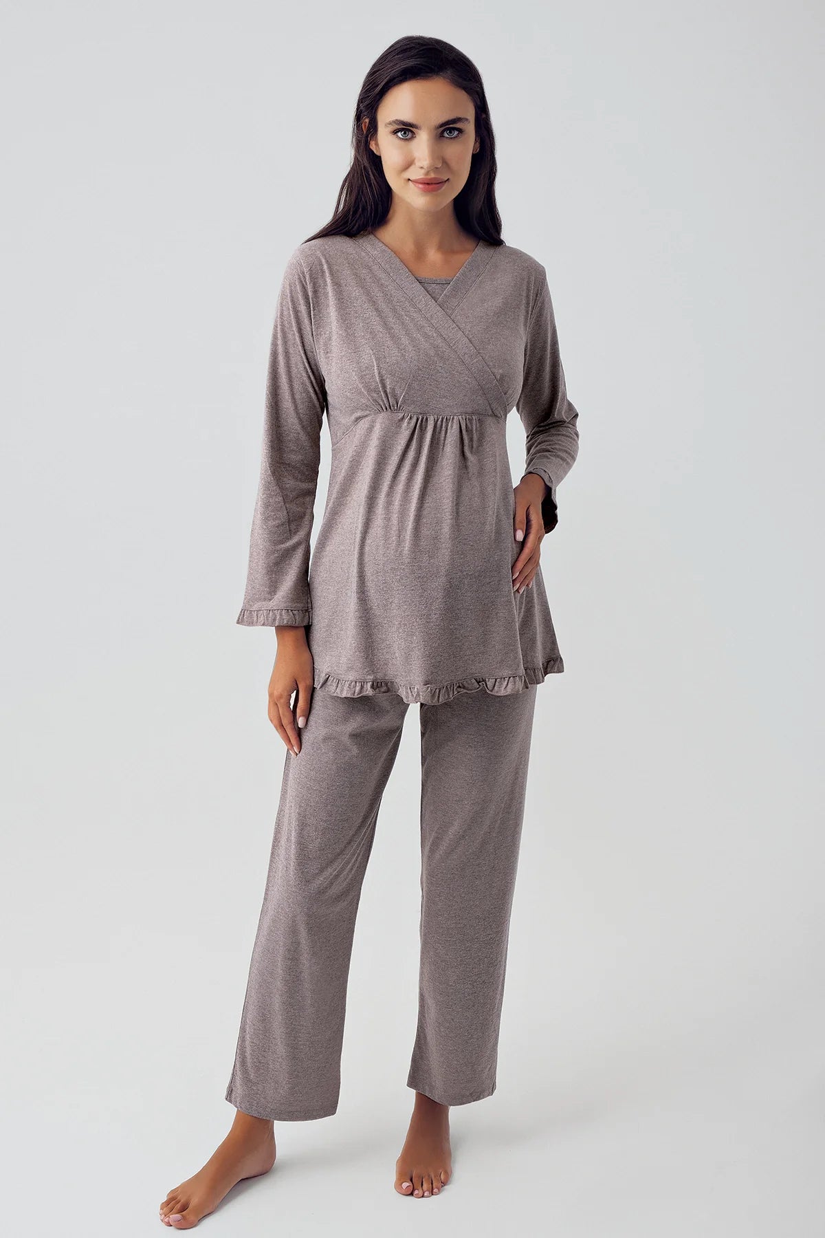 Gizli Emzirme Özellikli Uzun Kollu Lohusa Hamile Pijama Takımı - 13201