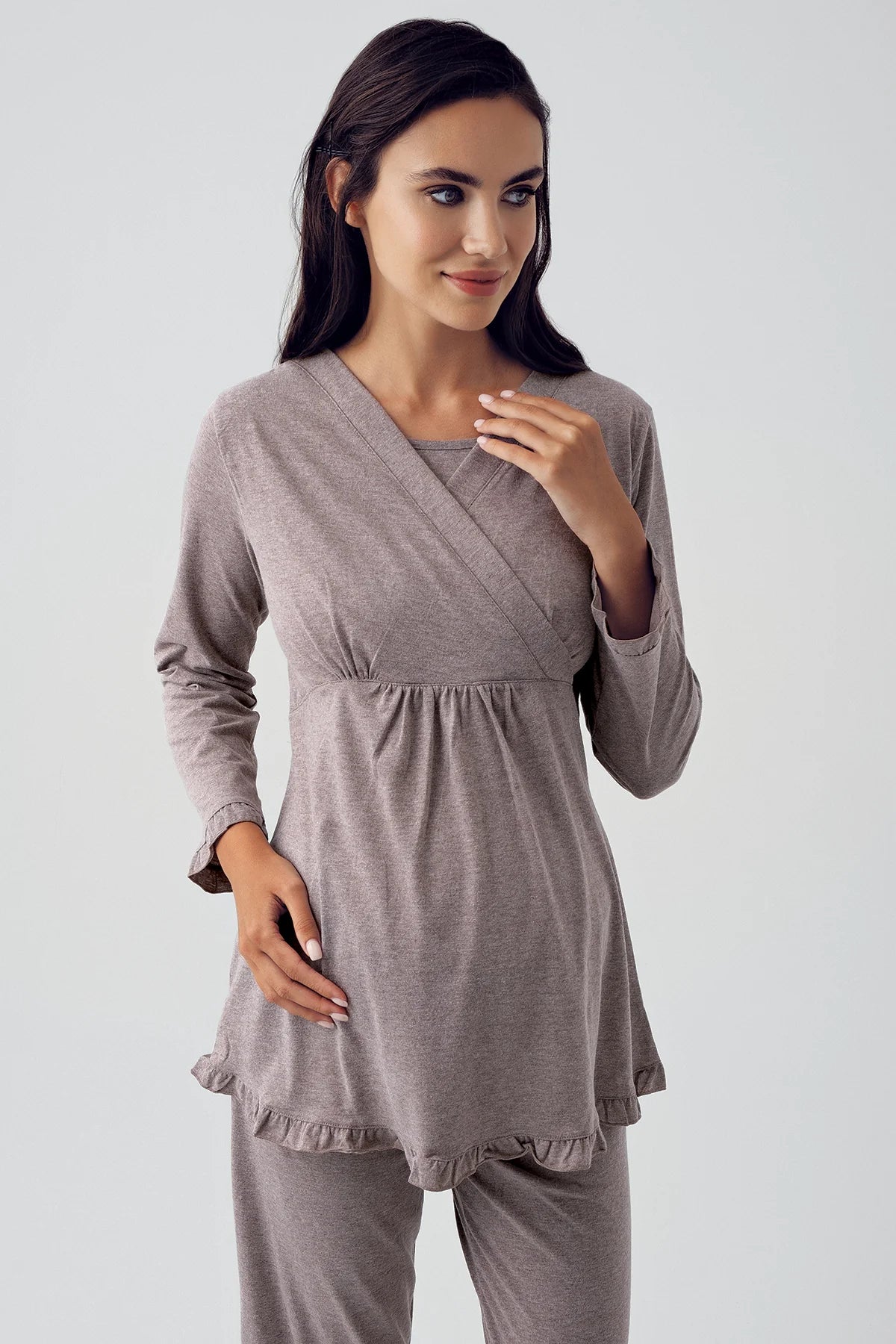 Gizli Emzirme Özellikli Uzun Kollu Lohusa Hamile Pijama Takımı - 13201