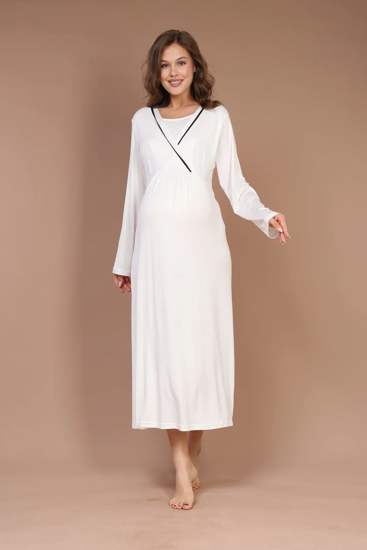 Gizli Emzirme Özellikli Biyeli Sabahlıklı Lohusa Gecelik - 542