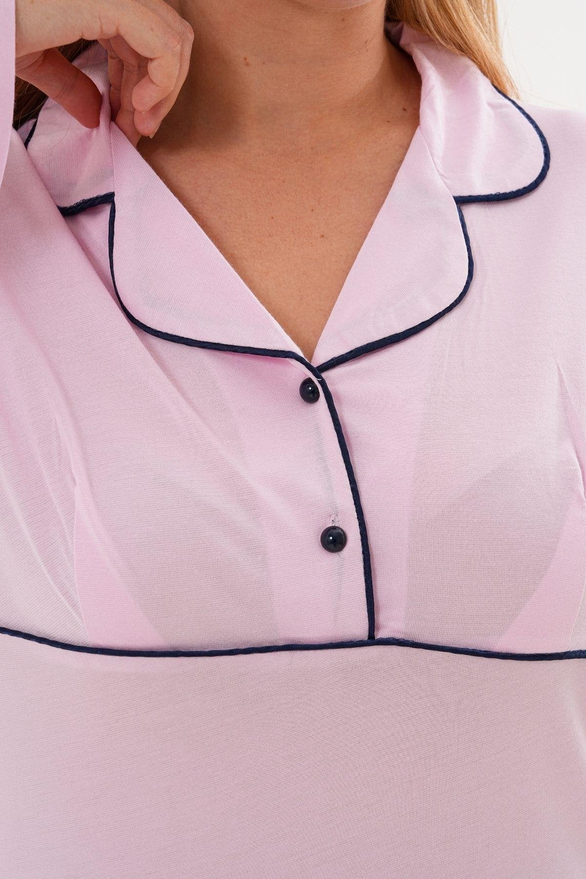 Sabahlık Gecelik Pijama 4'lü Set Pembe - 6335