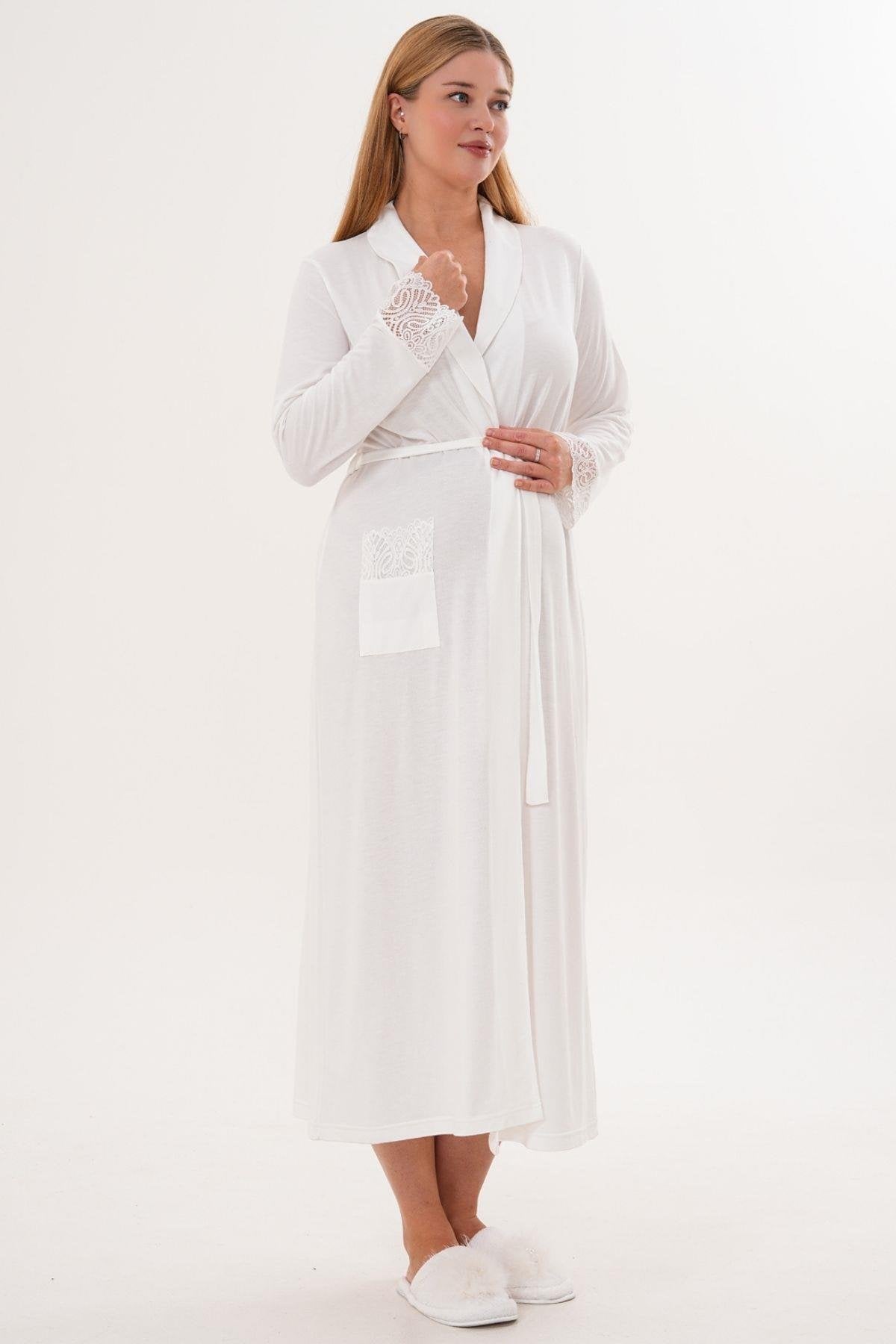 Uzun Lohusa Hamile Sabahlık Ekru - 6306