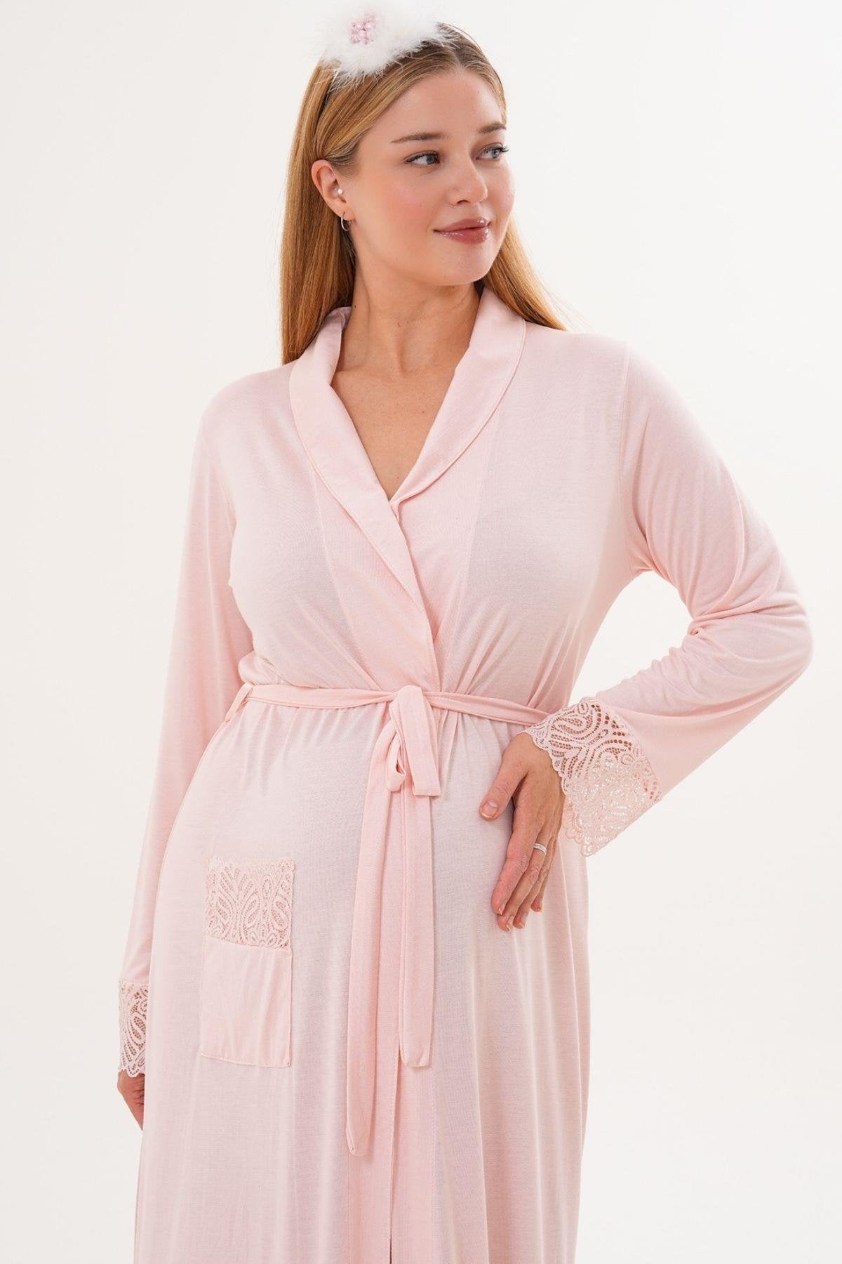 Uzun Lohusa Hamile Sabahlık Pembe - 6306