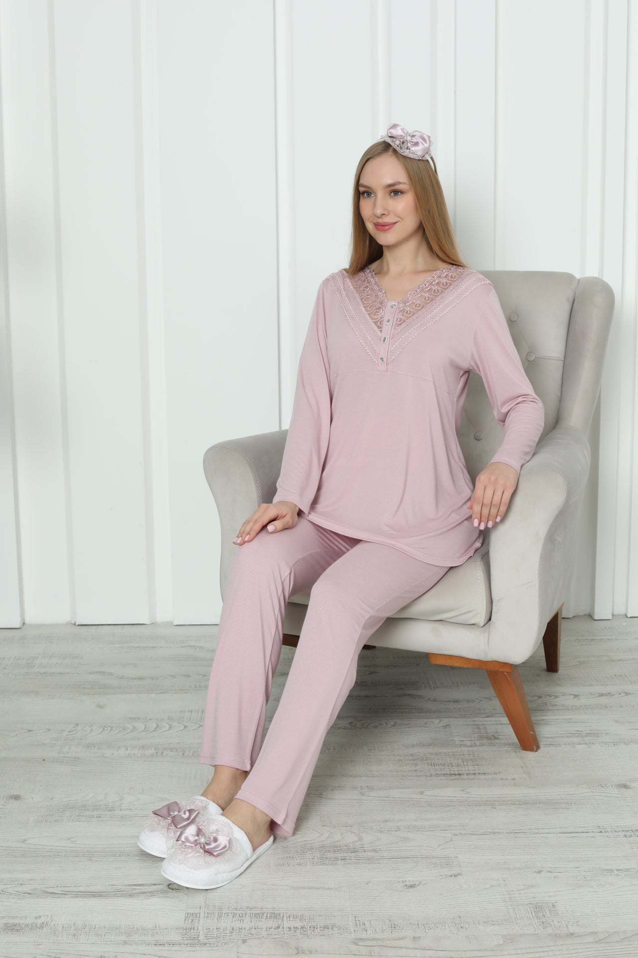 Dantel Detaylı Lohusa Hamile Pijama Takımı - 1169