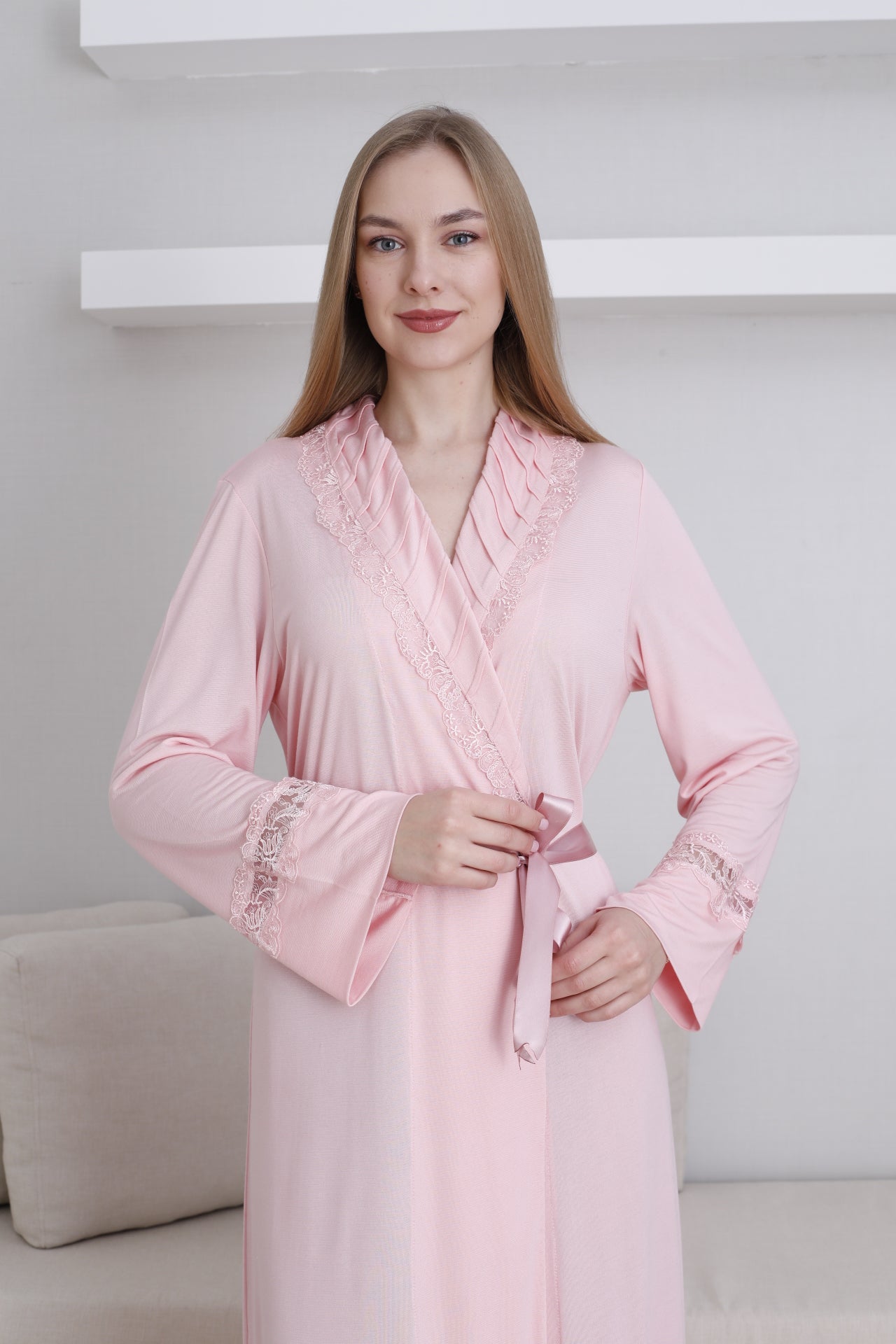 Dantel Detaylı Lohusa Hamile Sabahlık - 0820