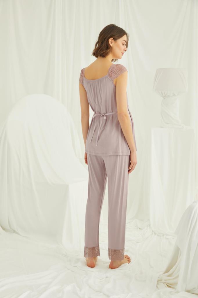 Önden Düğmeli Kısa Kollu Lohusa Hamile Pijama Takımı 18440