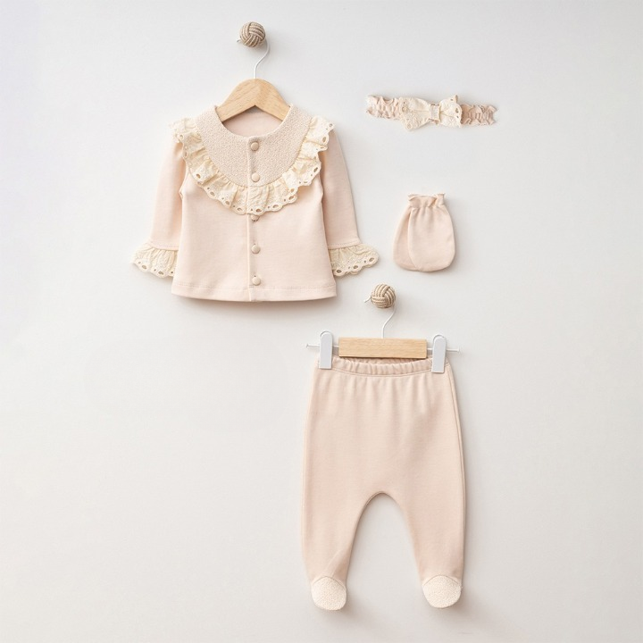 Örme Düğmeli 4'Lü Kız Takım - 145.4363