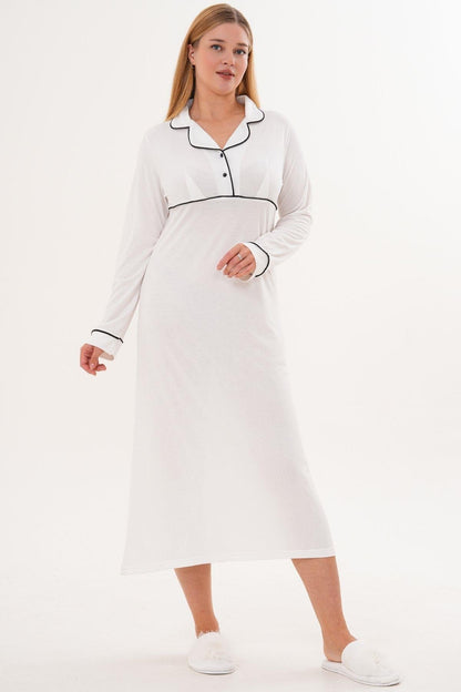 Sabahlık Gecelik Pijama 4'lü Set Ekru - 6335