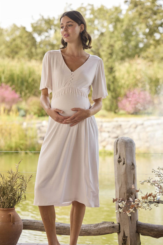 Dirsek Kol Önden Düğmeli Lohusa Hamile Gecelik - 24078