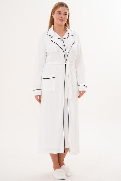 Sabahlık Gecelik Pijama 4'lü Set Ekru - 6335