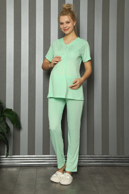 Önden Düğmeli Lohusa Hamile Pijama Takımı -  1143