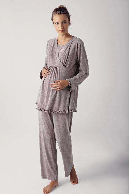 Gizli Emzirme Özellikli Uzun Kollu Lohusa Hamile Pijama Takımı - 13201