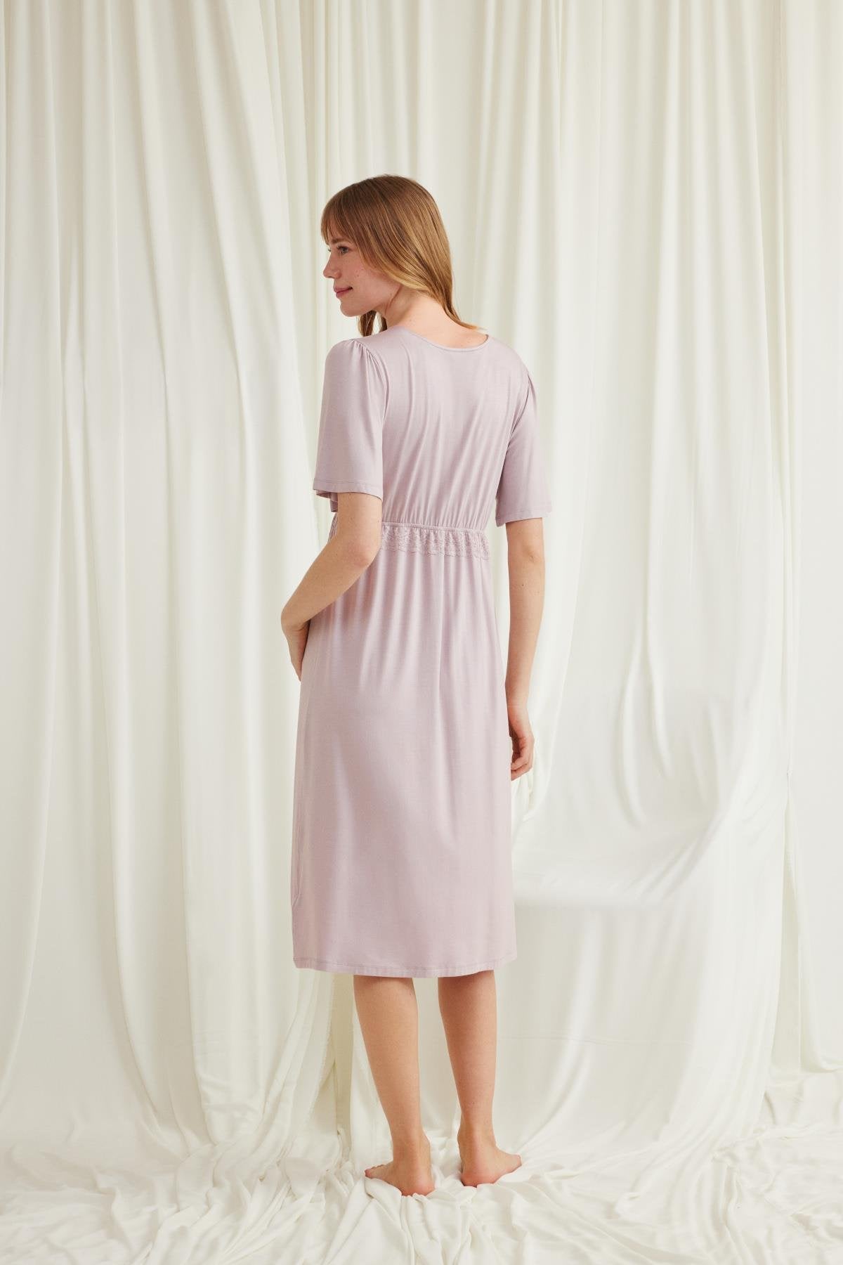 Dirsek Kol Önden Düğmeli Lohusa Gecelik - 18599