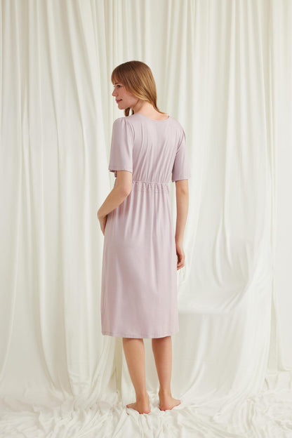 Dirsek Kol Önden Düğmeli Lohusa Gecelik - 18599