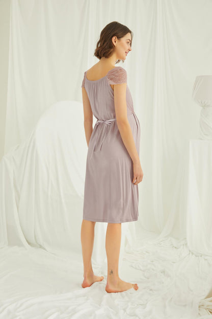 Dantelli Omuz Sabahlıklı Lohusa Gecelik Takımı - 18438