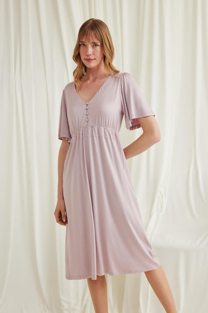 Dirsek Kol Önden Düğmeli Lohusa Gecelik - 18599