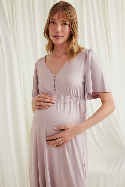 Dirsek Kol Önden Düğmeli Lohusa Gecelik - 18599