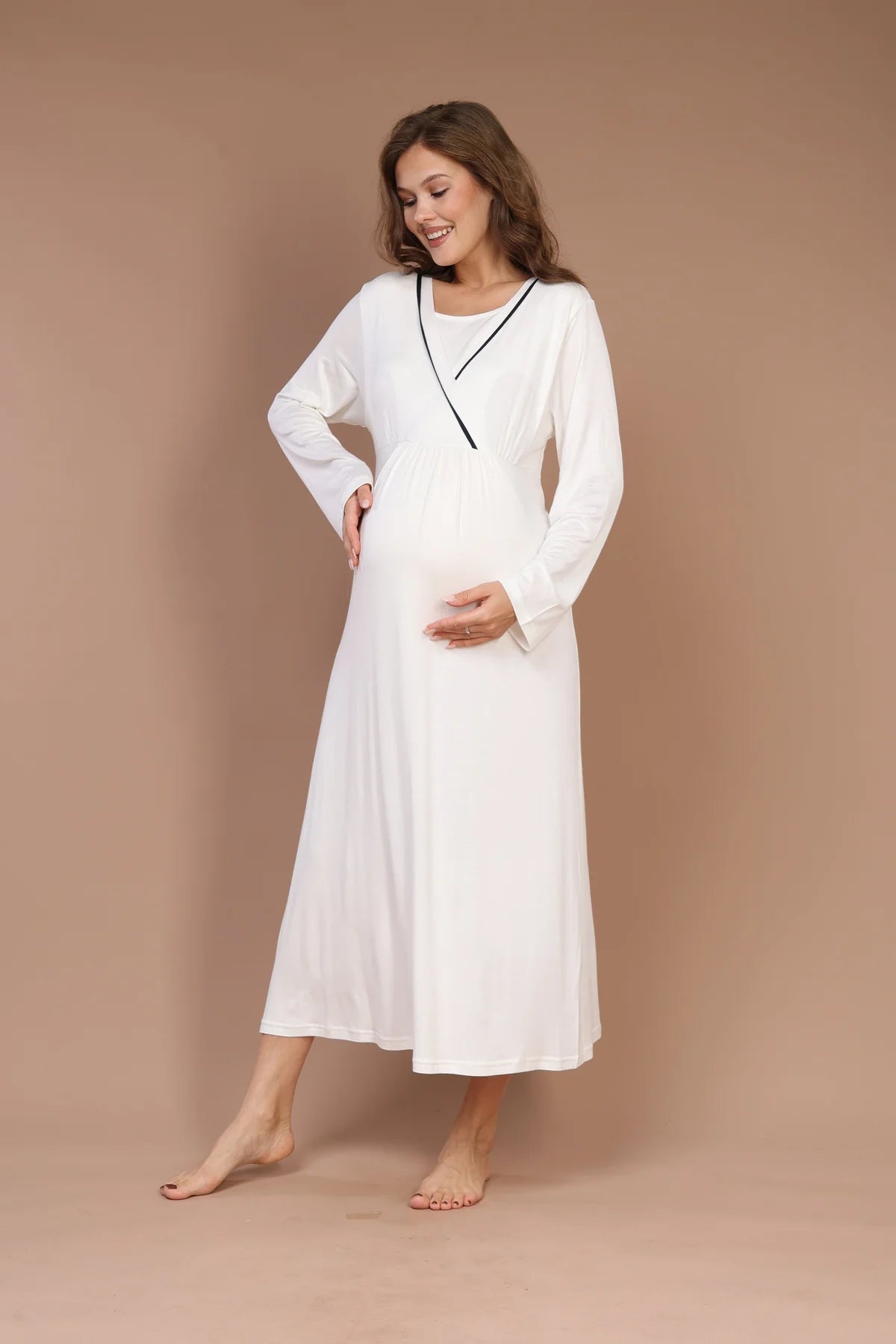 Gizli Emzirme Özellikli Biyeli Sabahlıklı Lohusa Gecelik - 542