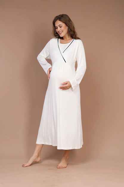 Gizli Emzirme Özellikli Biyeli Sabahlıklı Lohusa Gecelik - 542