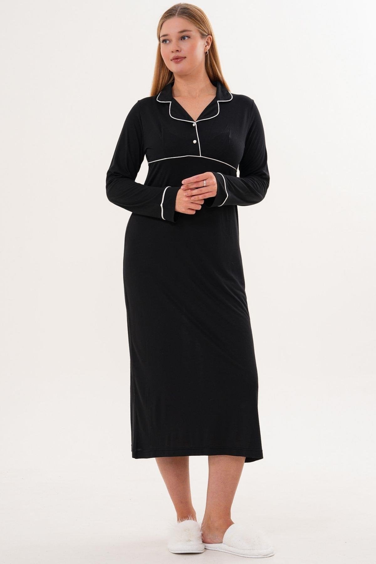 Sabahlık Gecelik Pijama 4'lü Set Siyah - 6335