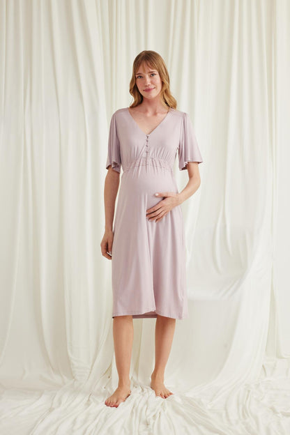 Dirsek Kol Önden Düğmeli Lohusa Gecelik - 18599