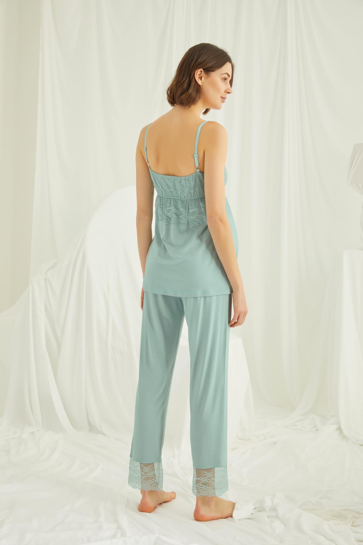 Askılı Dantelli Sabahlıklı Lohusa Pijama Takımı - 18469