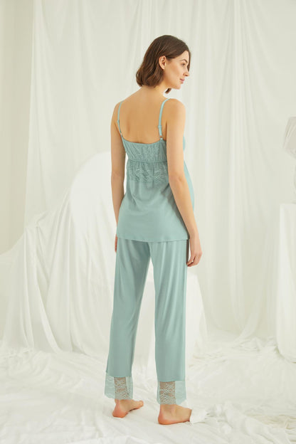 Askılı Dantelli Sabahlıklı Lohusa Pijama Takımı - 18469