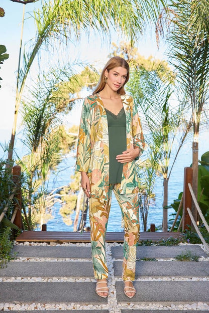 Emzirme Özellikli Askılı Sabahlıklı Lohusa Hamile Pijama Takımı 25095