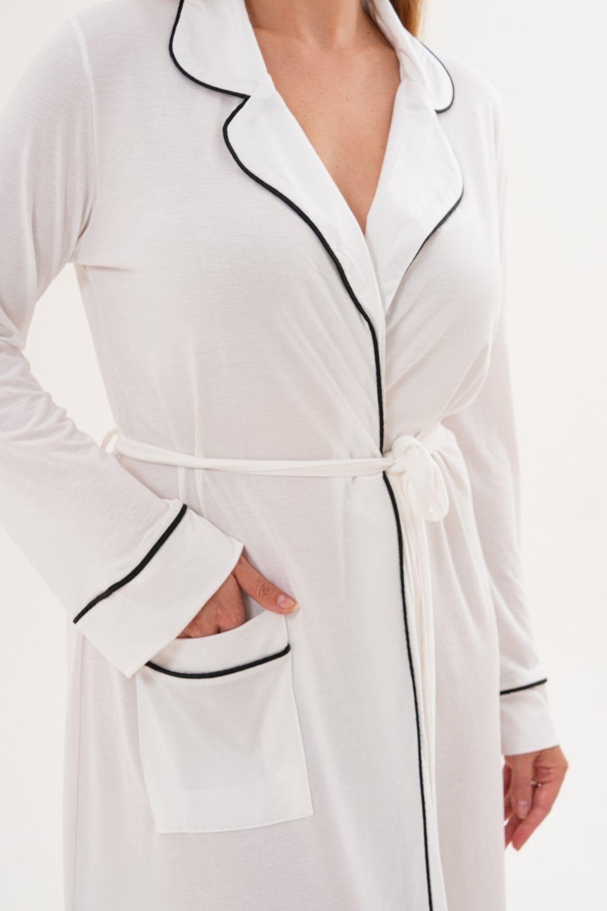 Uzun Lohusa Hamile Sabahlık Ekru - 6309