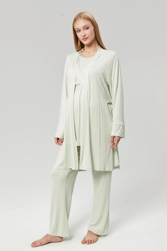 Kruvaze Sabahlıklı Lohusa Hamile Pijama Takımı Mint - 529