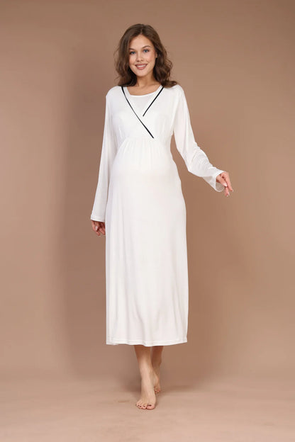 Gizli Emzirme Özellikli Biyeli Sabahlıklı Lohusa Gecelik - 542