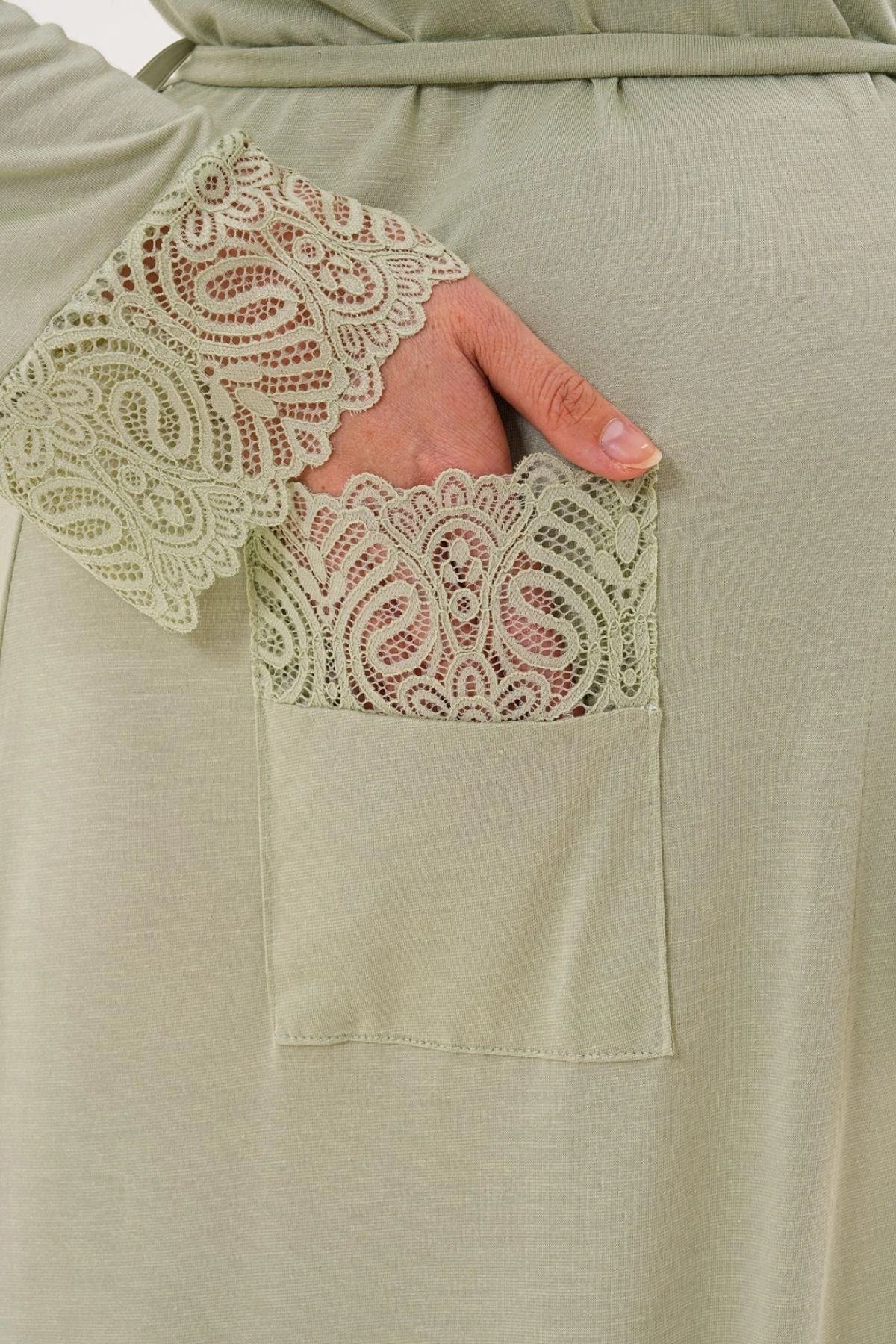 3’Lü Pijama Takımı - Sabahlıklı Dantel Detay Lohusa Hamile Takım Yeşil- 6330