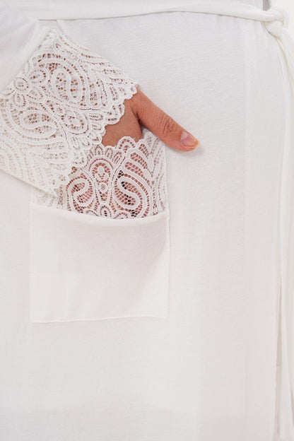 Sabahlık Gecelik Pijama Hamile Lohusa 4'Lü Set Ekru  - 6332