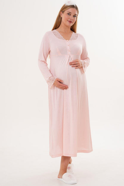 Sabahlık Gecelik Pijama Hamile Lohusa 4'Lü Set Pudra - 6332