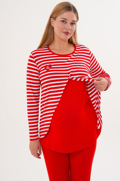 Likralı Spor Hamile Lohusa Pijama Takımı Kırmızı- 6303