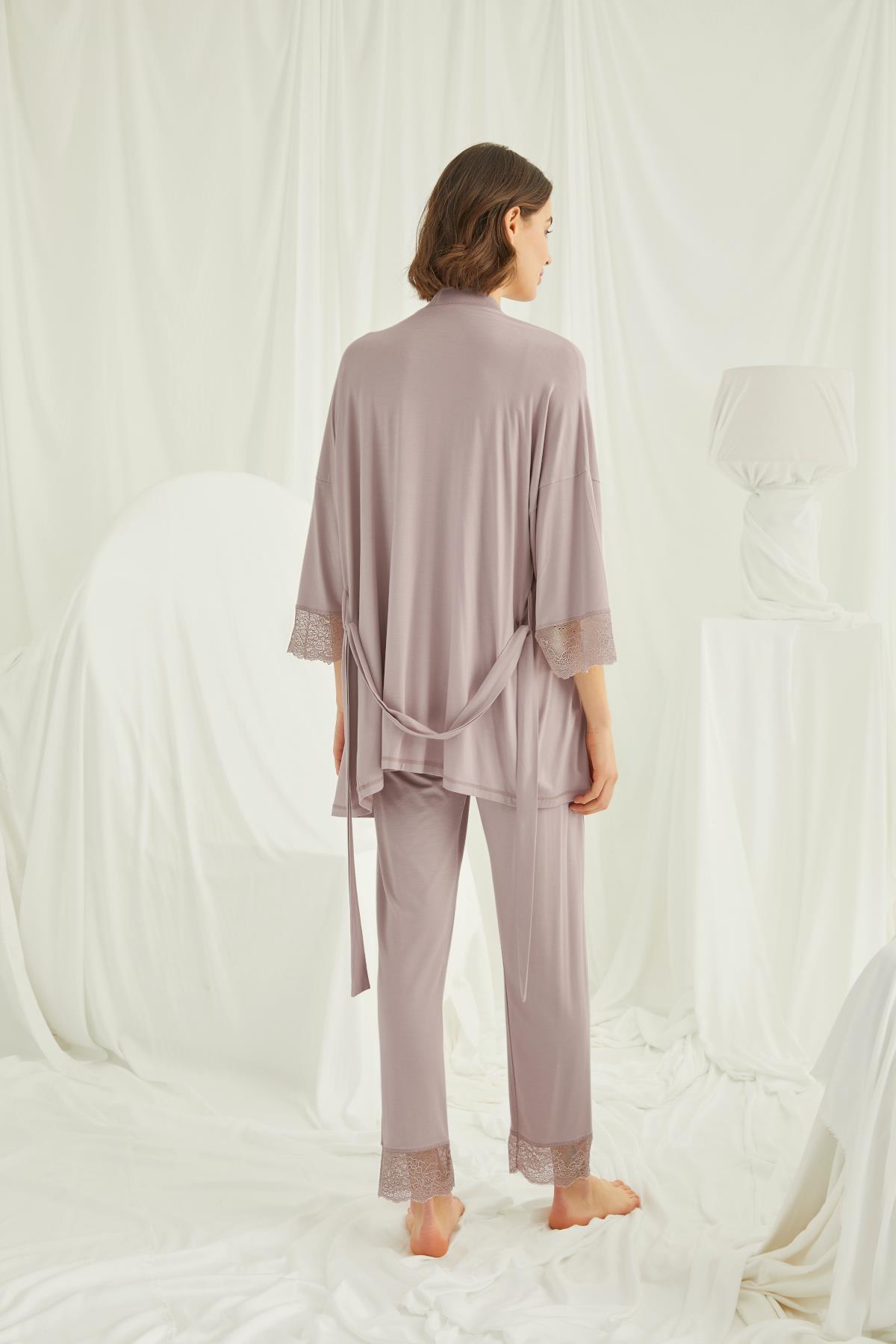 Askılı Dantelli Sabahlıklı Lohusa Pijama Takımı - 18431