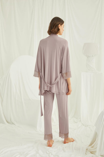Askılı Dantelli Sabahlıklı Lohusa Pijama Takımı - 18431