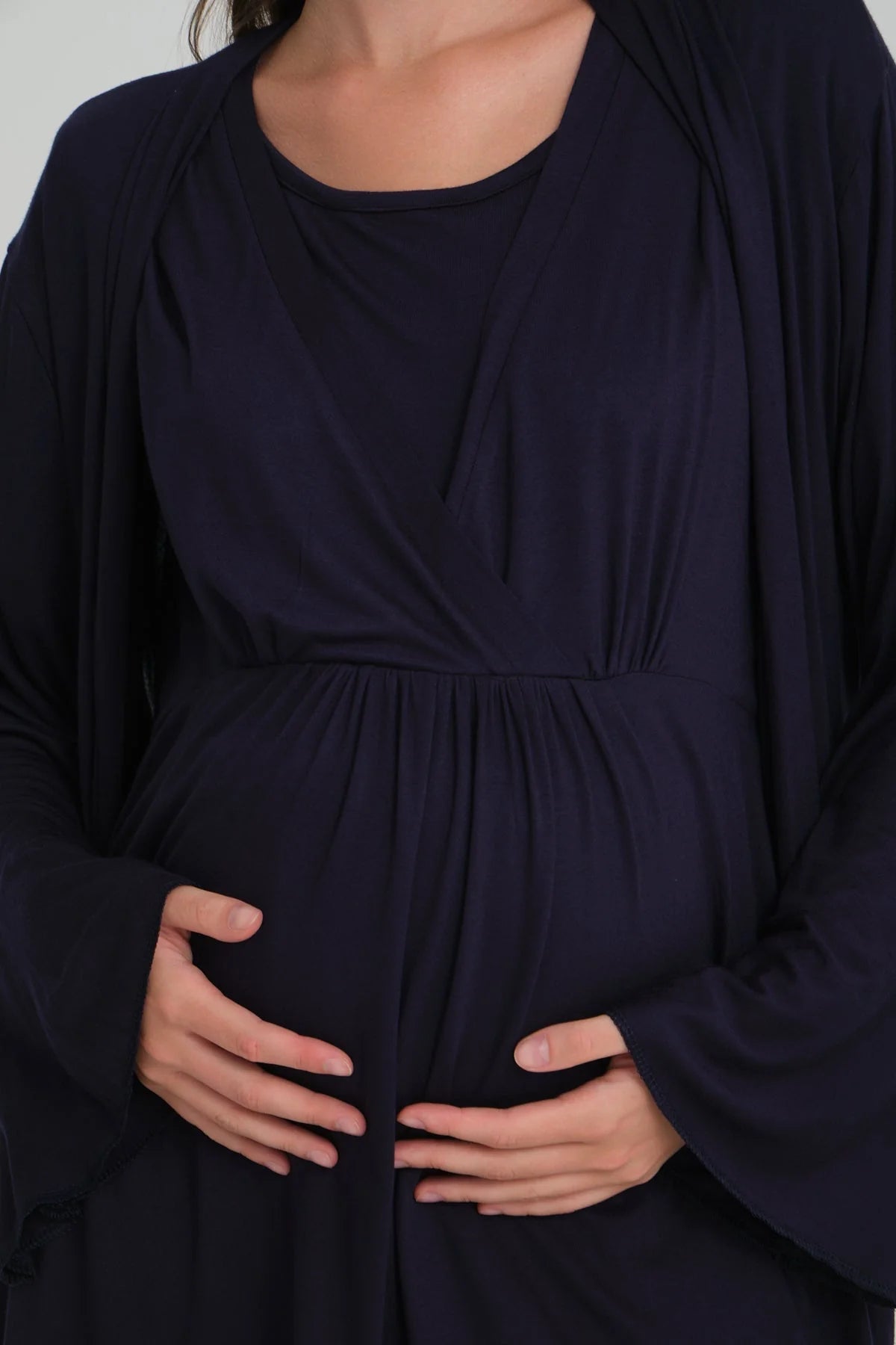 Sabahlıklı V Yaka Emzirme Özellikli Lohusa Pijama Takımı  Lacivert - 532