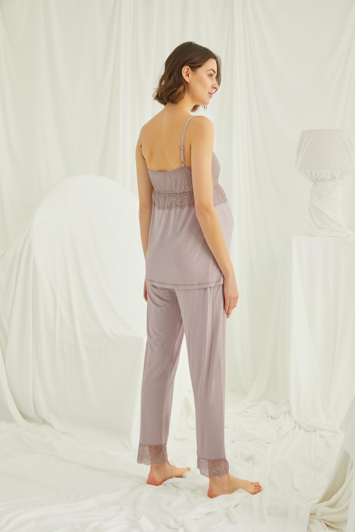 Askılı Dantelli Sabahlıklı Lohusa Pijama Takımı - 18431