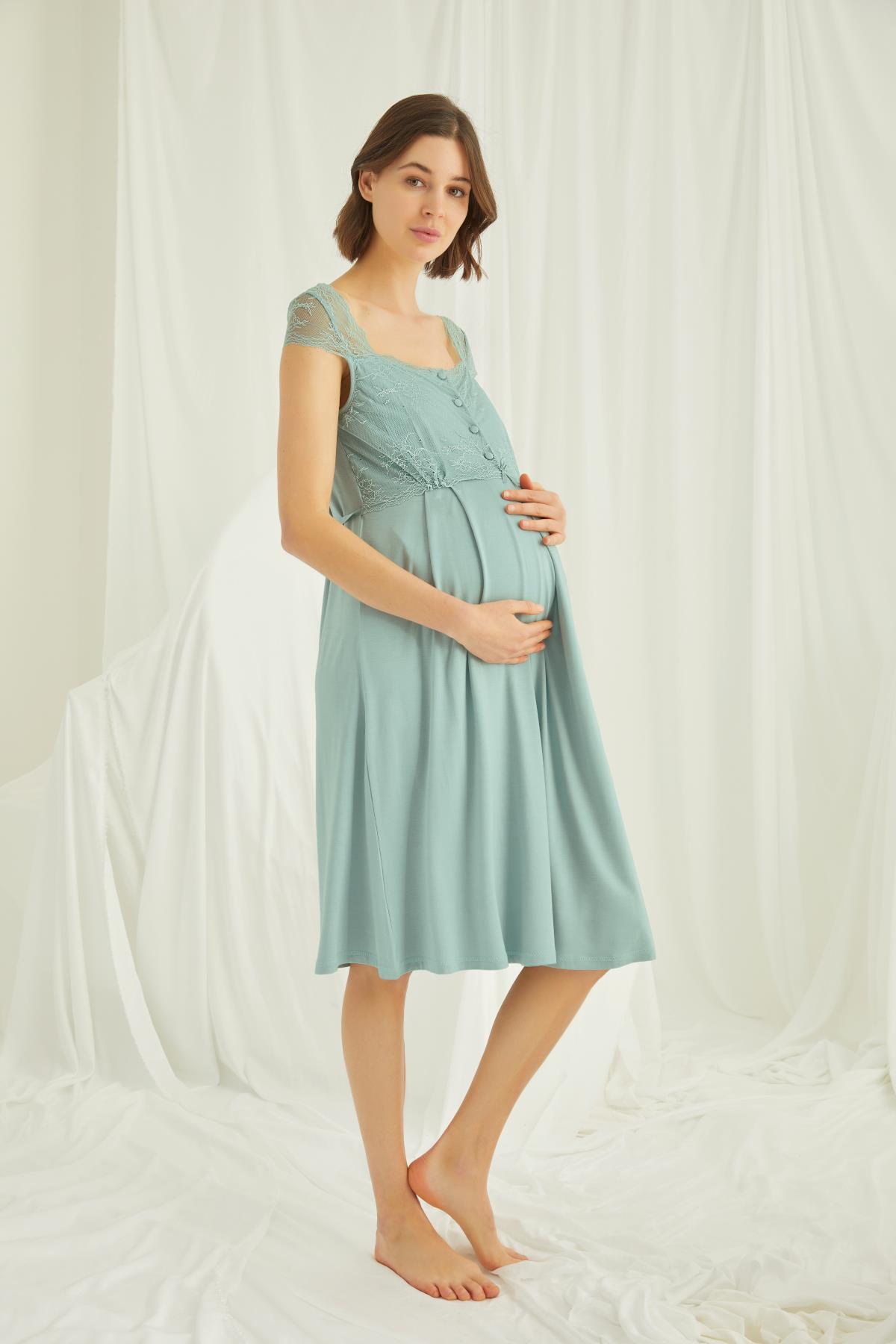 Dantelli Omuz Sabahlıklı Lohusa Gecelik Takımı - 18467