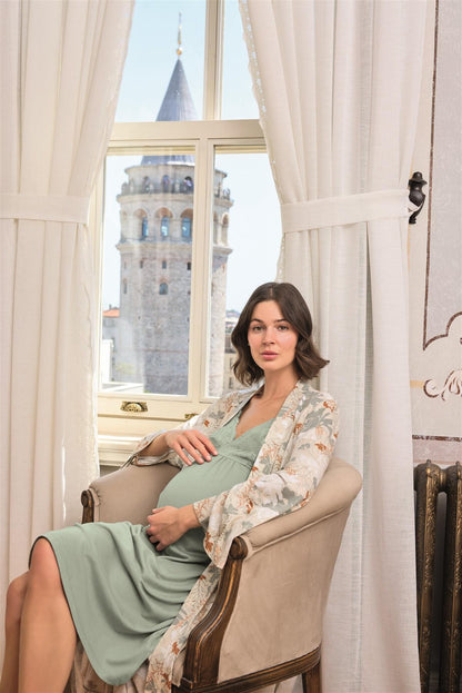 Askılı Dantelli Yaka Sabahlıklı Lohusa Gecelik Takımı - 24163