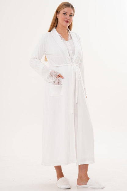 Sabahlık Gecelik Pijama Hamile Lohusa 4'Lü Set Ekru  - 6332