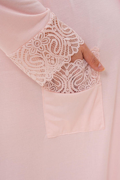 Sabahlık Gecelik Pijama Hamile Lohusa 4'Lü Set Pudra - 6332