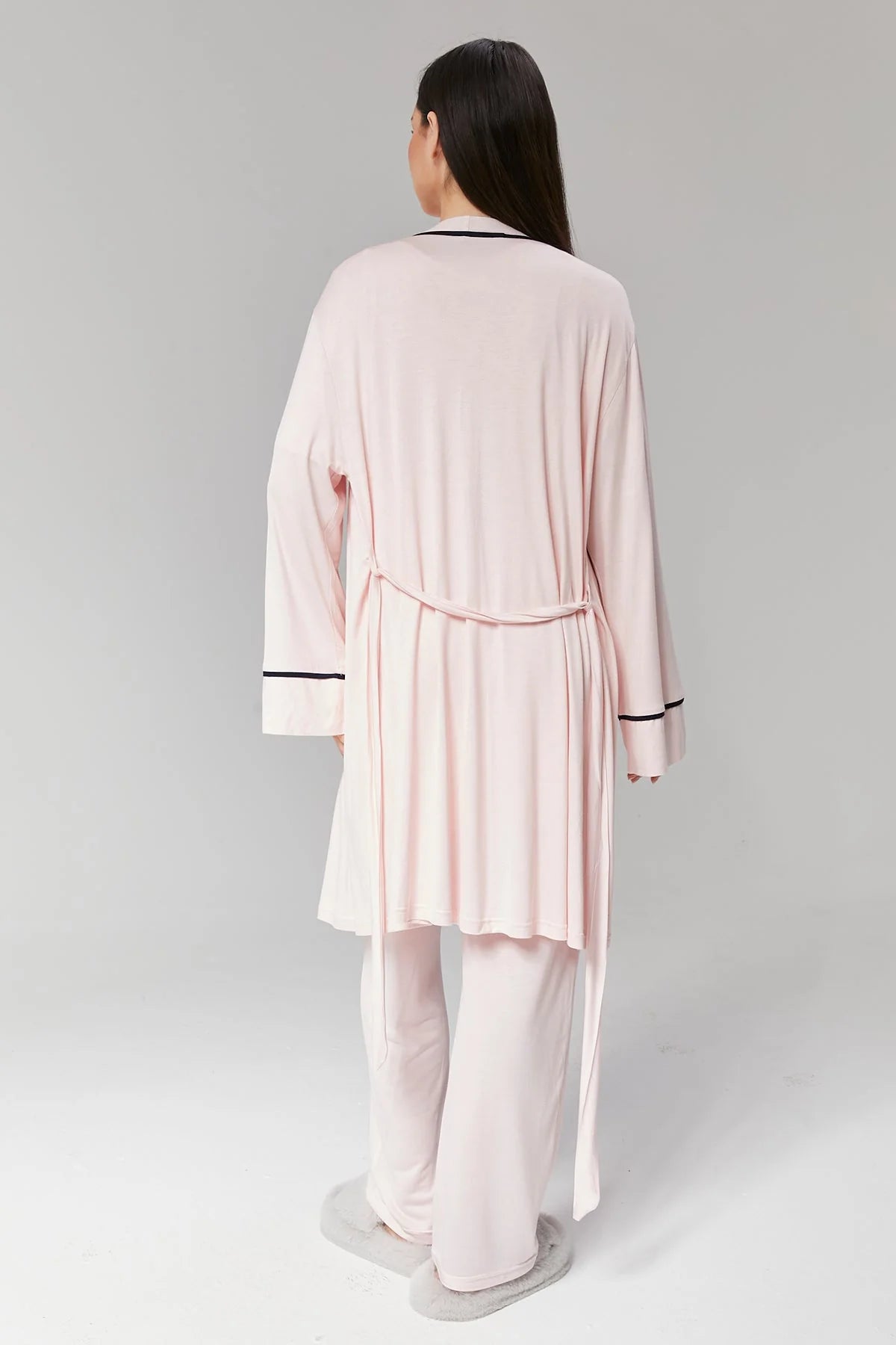 Biyeli Sabahlıklı Kruvaze Lohusa Pijama Takımı Pembe  - 517