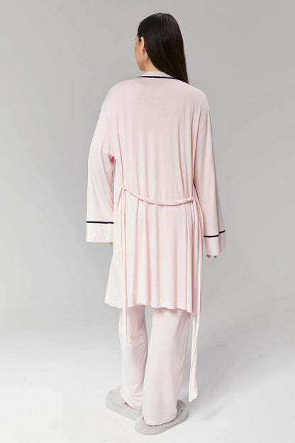 Biyeli Sabahlıklı Kruvaze Lohusa Pijama Takımı Pembe  - 517