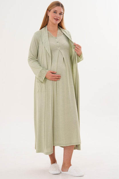 Sabahlık Gecelik Pijama Hamile Lohusa 4'Lü Set Yeşil - 6332