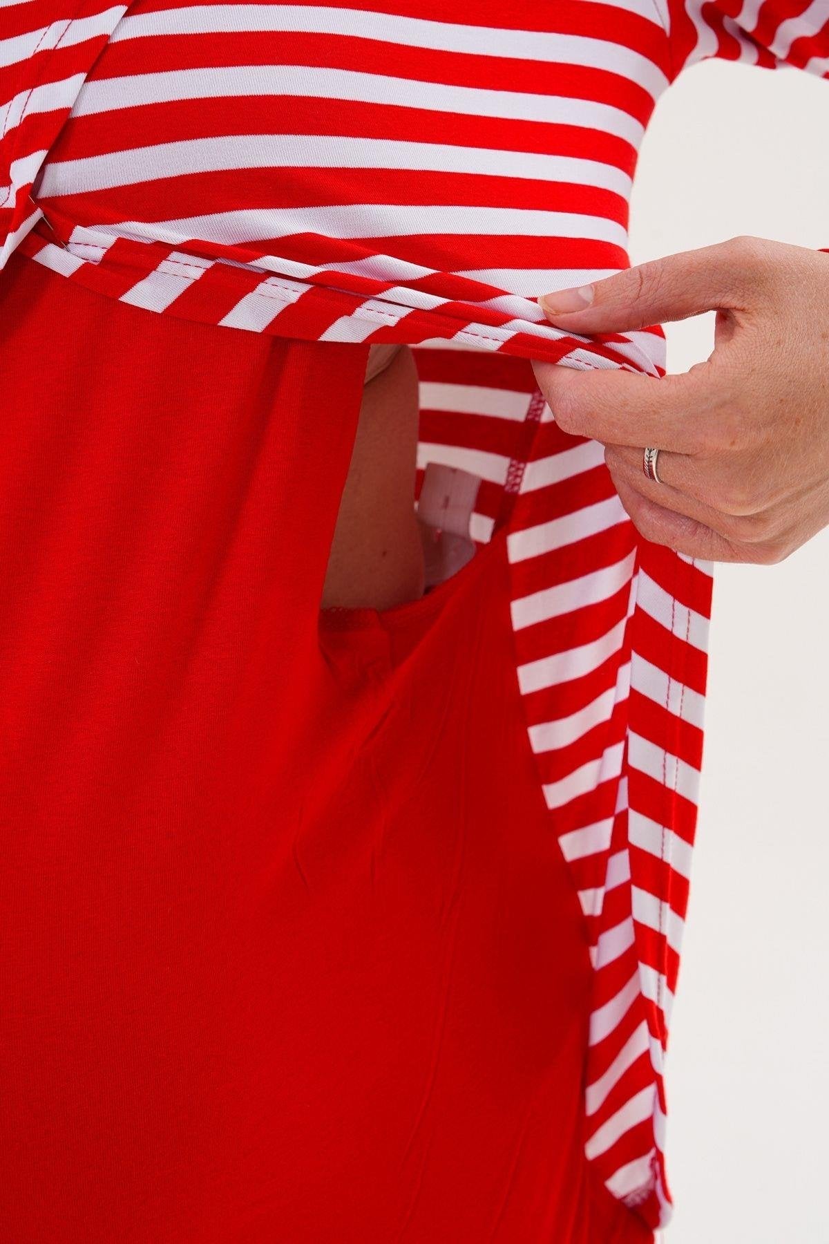 Likralı Spor Hamile Lohusa Pijama Takımı Kırmızı- 6303