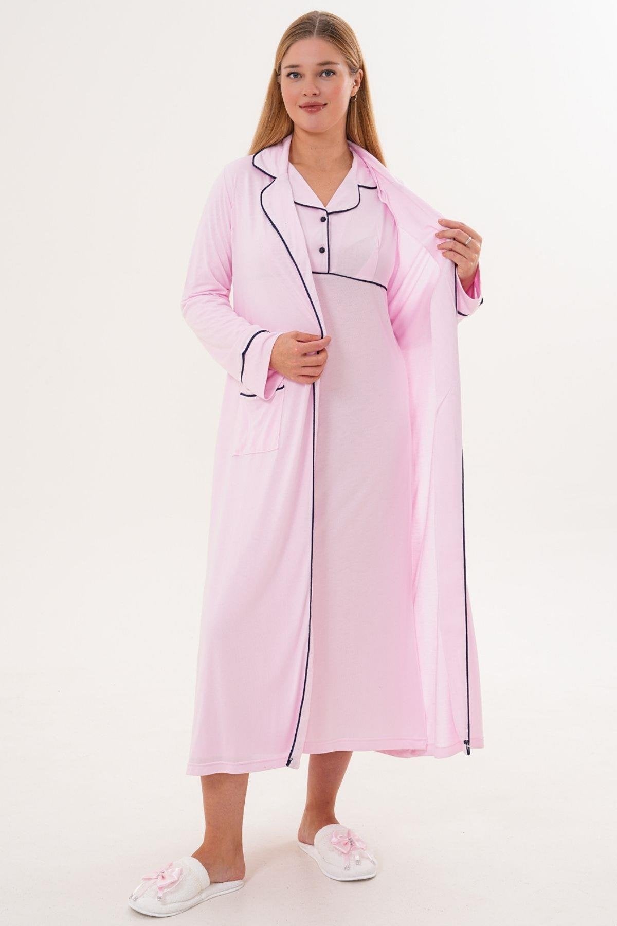 Sabahlık Gecelik Pijama 4'lü Set Pembe - 6335